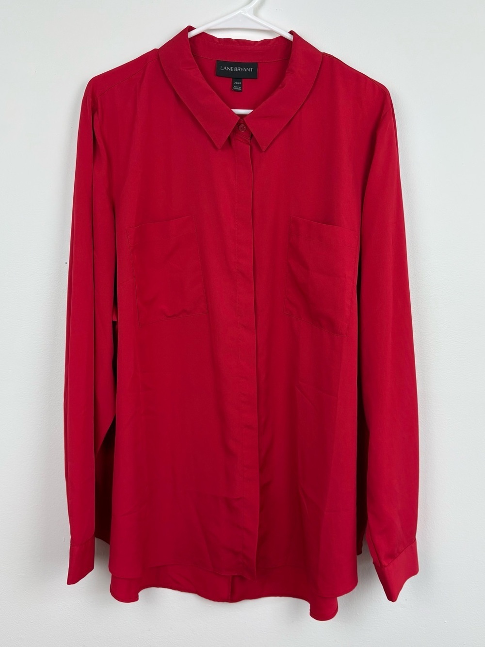 Lane Bryant Bright Red Button Up Blouse Size 22/24 Classic Academia Moody Goth